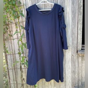 Lane Bryant Women Navy Blue Casual Jersey Dress  Lace Ruffle Shoulder Size 18/20